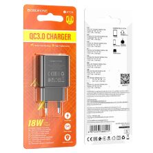 Мережевий зарядний пристрій BOROFONE BA72A Spring single port QC3.0 charger(EU) BLACK