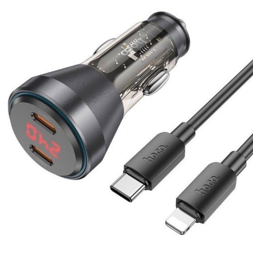 Автомобільний зарядний пристрій HOCO NZ12C 2 Type-C PD 60W + кабель TYPE-C - LIGHTNING