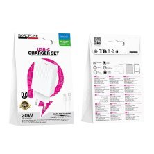 Мережевий зарядний пристрій BOROFONE BAS73A PD 20W USB-C + кабель TYPE-C - TYPE-C, білий