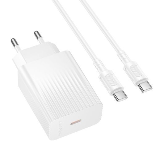 Мережевий зарядний пристрій BOROFONE BAS73A PD 20W USB-C + кабель TYPE-C - TYPE-C, білий