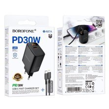 Мережевий зарядний пристрій BOROFONE BA97A TYPE-C PD 30W + кабель TYPE-C - LIGHTNING, чорний