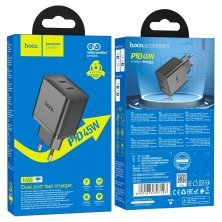 Мережевий зарядний пристрій HOCO N35 PD 45W 2 TYPE-C, ЧОРНИЙ