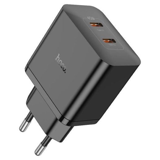 Мережевий зарядний пристрій HOCO N35 PD 45W 2 TYPE-C, ЧОРНИЙ