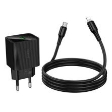 Мережевий зарядний пристрій HOCO CS83A Excellent PD20W + QC3.0 з цифровим дисплеєм + кабель TYPE-C - LIGHTNING, чорний