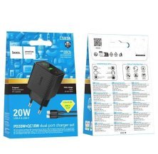 Мережевий зарядний пристрій HOCO CS83A Excellent PD20W + QC3.0 з цифровим дисплеєм + кабель TYPE-C - LIGHTNING, чорний