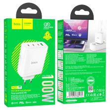 Мережевий зарядний пристрій HOCO N31 PD 100W (3*TYPE-C + 1*USB QC 3.0), GaN, білий