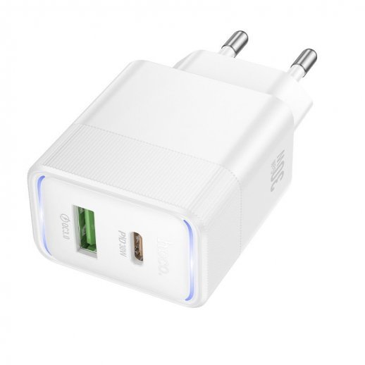 Мережевий зарядний пристрій HOCO CS112A TYPE-C PD 30W + USB QC 3.0, білий
