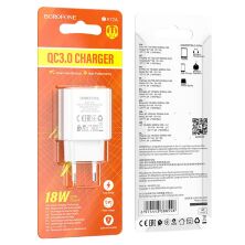 Мережевий зарядний пристрій BOROFONE BA72A Spring single port QC3.0 charger(EU) WHITE