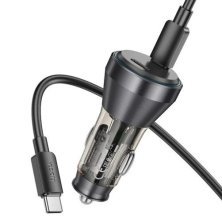 Автомобільний зарядний пристрій HOCO NZ12C 2 Type-C PD 60W + кабель TYPE-C - TYPE-C, ЧОРНИЙ