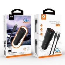 Автомобільний зарядний пристрій WUW T76 1 USB + 1 TYPE-C 38W + кабель TYPE-C - TYPE-C
