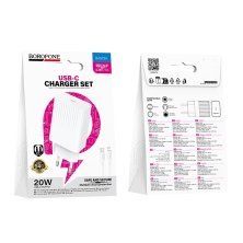 Мережевий зарядний пристрій BOROFONE BAS73A PD 20W USB-C + кабель TYPE-C - LIGHTNING, білий