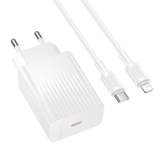 Мережевий зарядний пристрій BOROFONE BAS73A PD 20W USB-C + кабель TYPE-C - LIGHTNING, білий