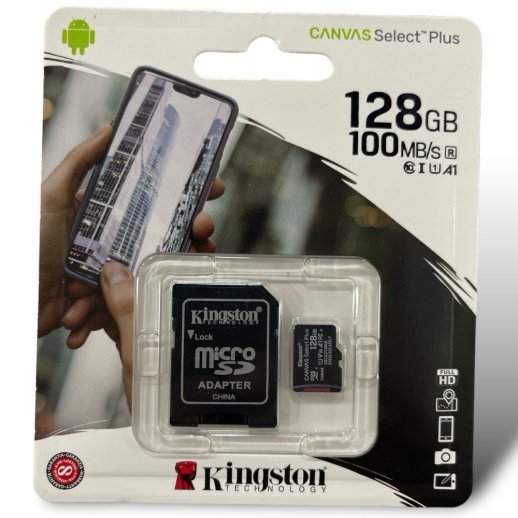 Карта пам'яті micro 128Gb Kingston Canvas Select Plus 10 A1 SDXC UHS-1 (R-100MB/s) ADAPTER SD