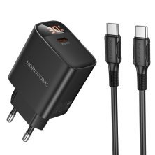 Мережевий зарядний пристрій BOROFONE BA97A TYPE-C PD 30W + кабель TYPE-C - TYPE-C, чорний