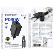 Мережевий зарядний пристрій BOROFONE BA97A TYPE-C PD 30W + кабель TYPE-C - TYPE-C, чорний