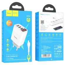 Мережевий зарядний пристрій HOCO C93A 3 USB 3.4A + кабель USB - MICRO