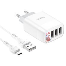 Мережевий зарядний пристрій HOCO C93A 3 USB 3.4A + кабель USB - MICRO