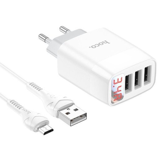 Мережевий зарядний пристрій HOCO C93A 3 USB 3.4A + кабель USB - MICRO