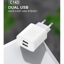 Мережевий зарядний пристрій WUW C143 2 USB 2.4A БІЛИЙ