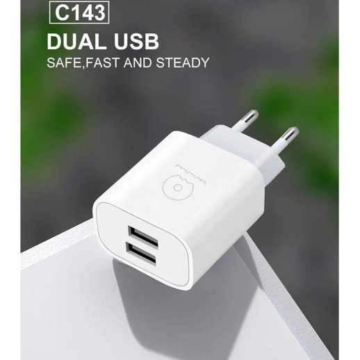 Мережевий зарядний пристрій WUW C143 2 USB 2.4A БІЛИЙ
