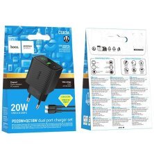 Мережевий зарядний пристрій HOCO CS83A Excellent PD20W + QC3.0 з цифровим дисплеєм + кабель TYPE-C - TYPE-C, чорний