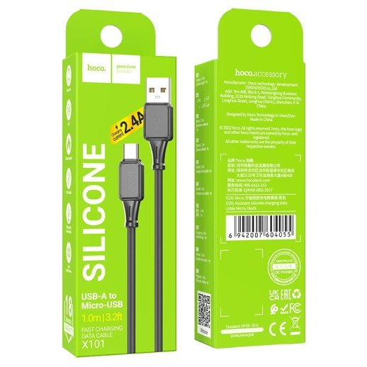USB кабель HOCO X101 USB - micro USB silicone 1 метр, чорний