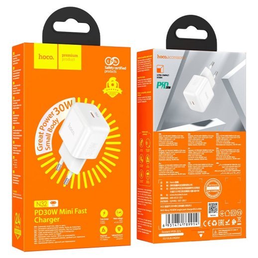 Мережевий зарядний пристрій HOCO N32 TYPE-C PD 30W бiлий