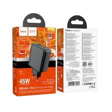 Мережевий зарядний пристрій HOCO CS26A 2*TYPE-C PD 45W + USB QC 3.0,чорний