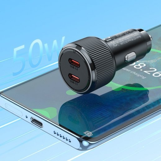 Автомобильное зарядное устройство HOCO NZ14B 2*TYPE-C 50W, черный