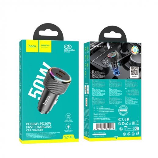 Автомобильное зарядное устройство HOCO NZ14B 2*TYPE-C 50W, черный