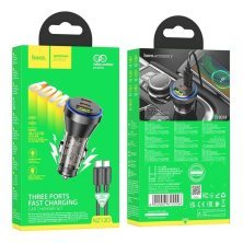 Автомобільний зарядний пристрій HOCO NZ12D 2 Type-C PD 60W + USB-A QC3.0 + кабель TYPE-C - LIGHTNING