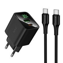 Мережевий зарядний пристрій HOCO CS84A Excellent PD30W + QC3.0 з цифровим дисплеєм + кабель TYPE-C - TYPE-C, чорний