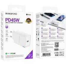 Мережевий зарядний пристрій BOROFONE BA86A TYPE-C PD 45W, білий