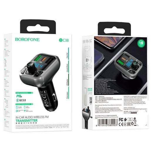 FM Модулятор BOROFONE BC38 з підтримкою швидкого заряджання QC3.0  Bluetooth / гучномовець
