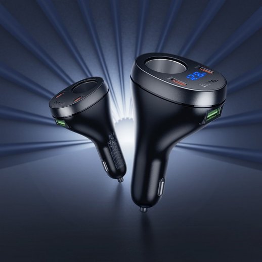 Автомобильное зарядное устройство HOCO Z61A 60W 2×Type-C PD + USB-A QC3.0, чёрное
