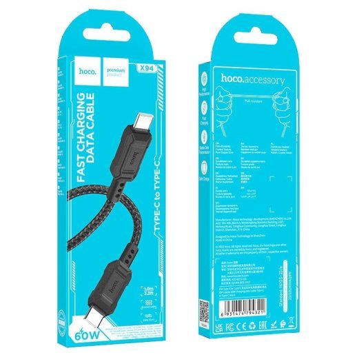 USB-C кабель HOCO X94 60W Type-C - Type-C 1 м, ЧОРНИЙ