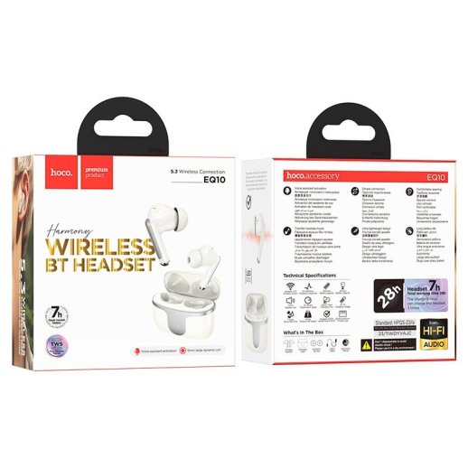 Бездротові навушники HOCO EQ10 Plus Harmony ANC+ENC, milky white, Bluetooth 5.4
