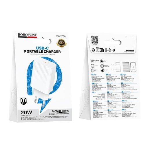 Мережевий зарядний пристрій BOROFONE BAS73A PD 20W USB-C, білий