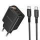 Мережевий зарядний пристрій BOROFONE BA98A TYPE-C*2 PD 30W / USB QC3.0 + кабель TYPE-C - TYPE-C, чорний