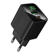 Мережевий зарядний пристрій HOCO CS84A Excellent PD30W + QC3.0 з цифровим дисплеєм, чорний