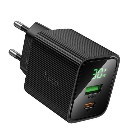 Мережевий зарядний пристрій HOCO CS84A Excellent PD30W + QC3.0 з цифровим дисплеєм, чорний