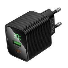Мережевий зарядний пристрій HOCO CS84A Excellent PD30W + QC3.0 з цифровим дисплеєм, чорний