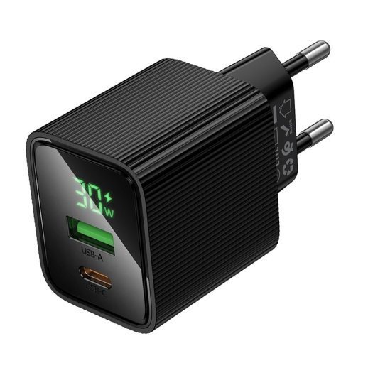 Мережевий зарядний пристрій HOCO CS84A Excellent PD30W + QC3.0 з цифровим дисплеєм, чорний