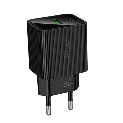 Мережевий зарядний пристрій HOCO CS84A Excellent PD30W + QC3.0 з цифровим дисплеєм, чорний