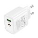 Мережевий зарядний пристрій BOROFONE BA83A TYPE-C PD 20W + USB QC3.0, білий