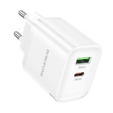 Мережевий зарядний пристрій BOROFONE BA83A TYPE-C PD 20W + USB QC3.0, білий