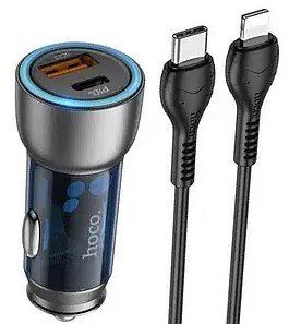 Автомобільний зарядний пристрій HOCO NZ8 TYPE-C PD 25W / USB QC 3.0 + КАБЕЛЬ TYPE-C - LIGHTNING, СИНIЙ