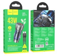 Автомобільний зарядний пристрій HOCO NZ8 TYPE-C PD 25W / USB QC 3.0 + КАБЕЛЬ TYPE-C - LIGHTNING, СИНIЙ