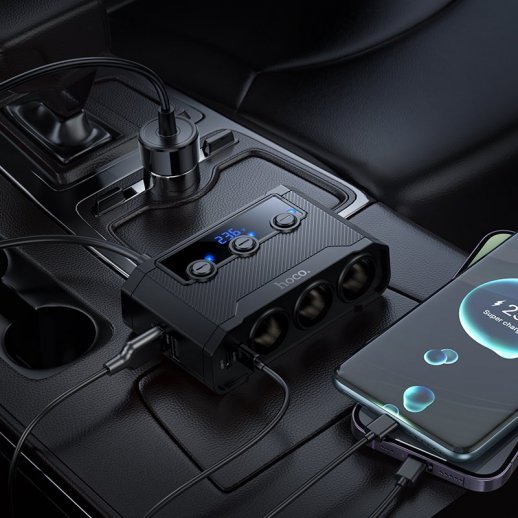 Автомобильное зарядное устройство-разветвитель Z64 Anshun 240W digital display 3-in-1 cigarette lighter(2C2A) car charger