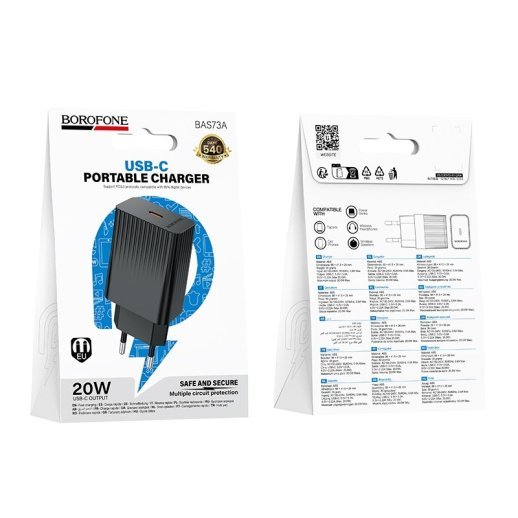 Мережевий зарядний пристрій BOROFONE BAS73A PD 20W USB-C, чорний